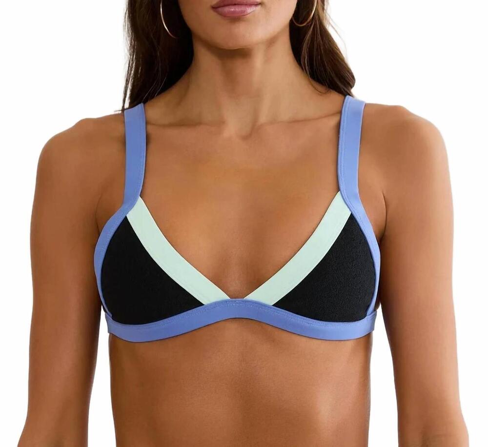 NEW BEACH RIOT mika bikini top in sapphire sea colorblock